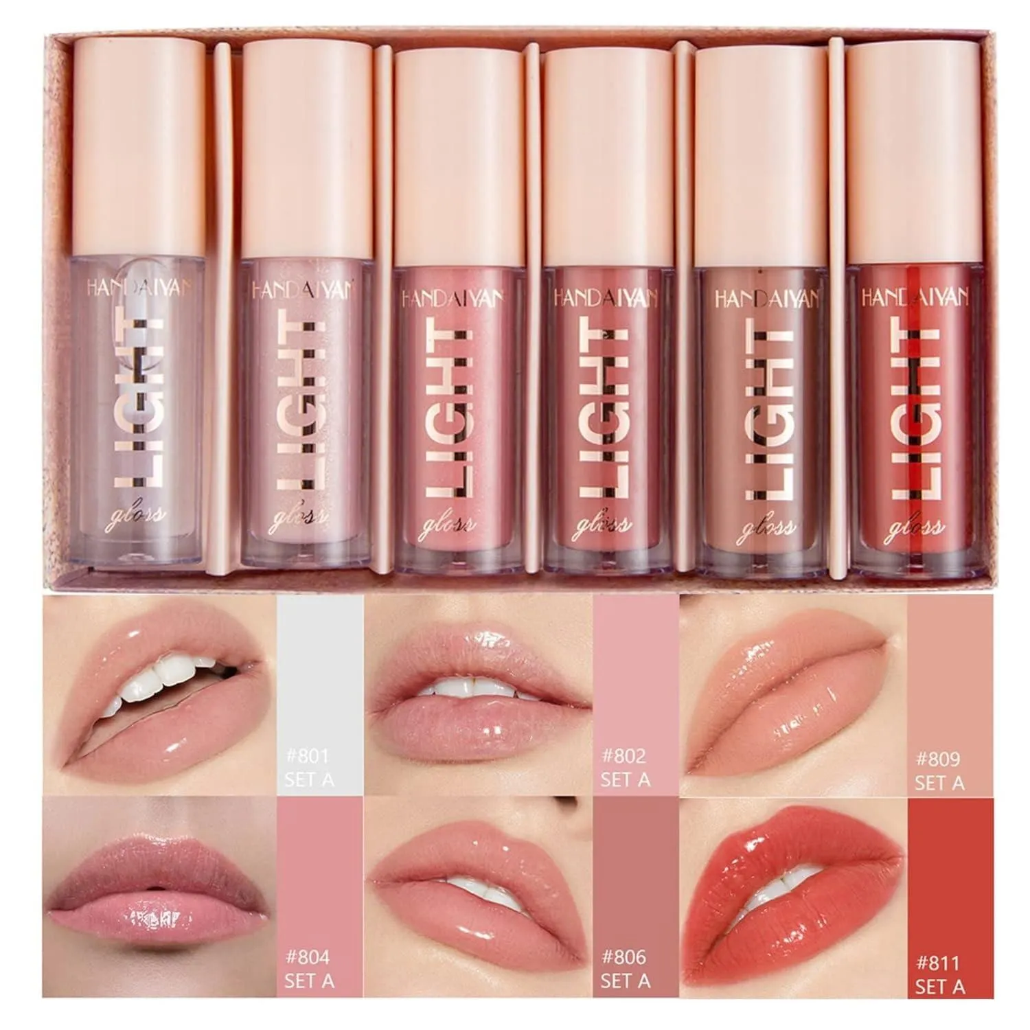 6PCS Hydrating Lip Gloss Neutral Nude Nourishing Glossy