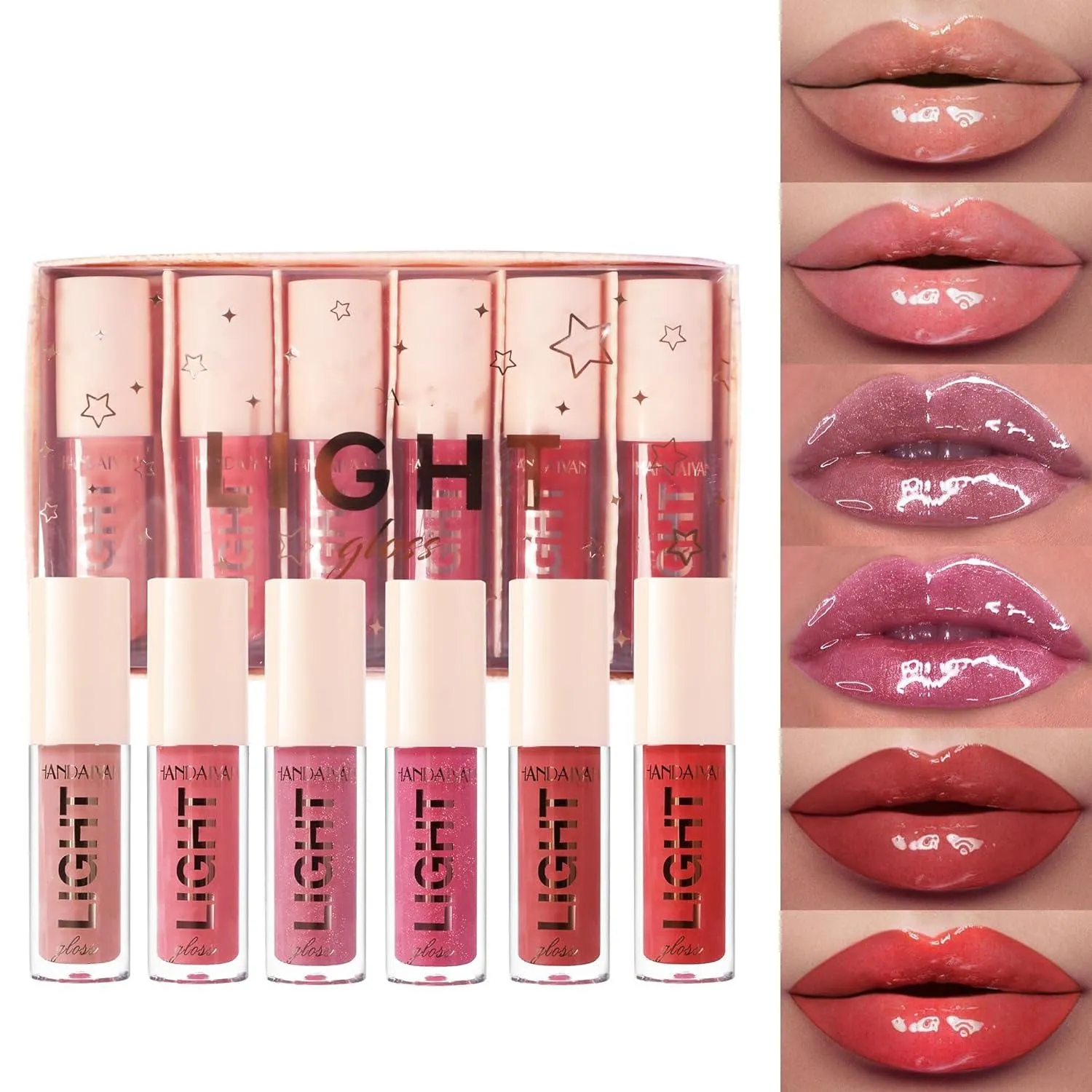 6PCS Hydrating Lip Gloss Neutral Nude Nourishing Glossy