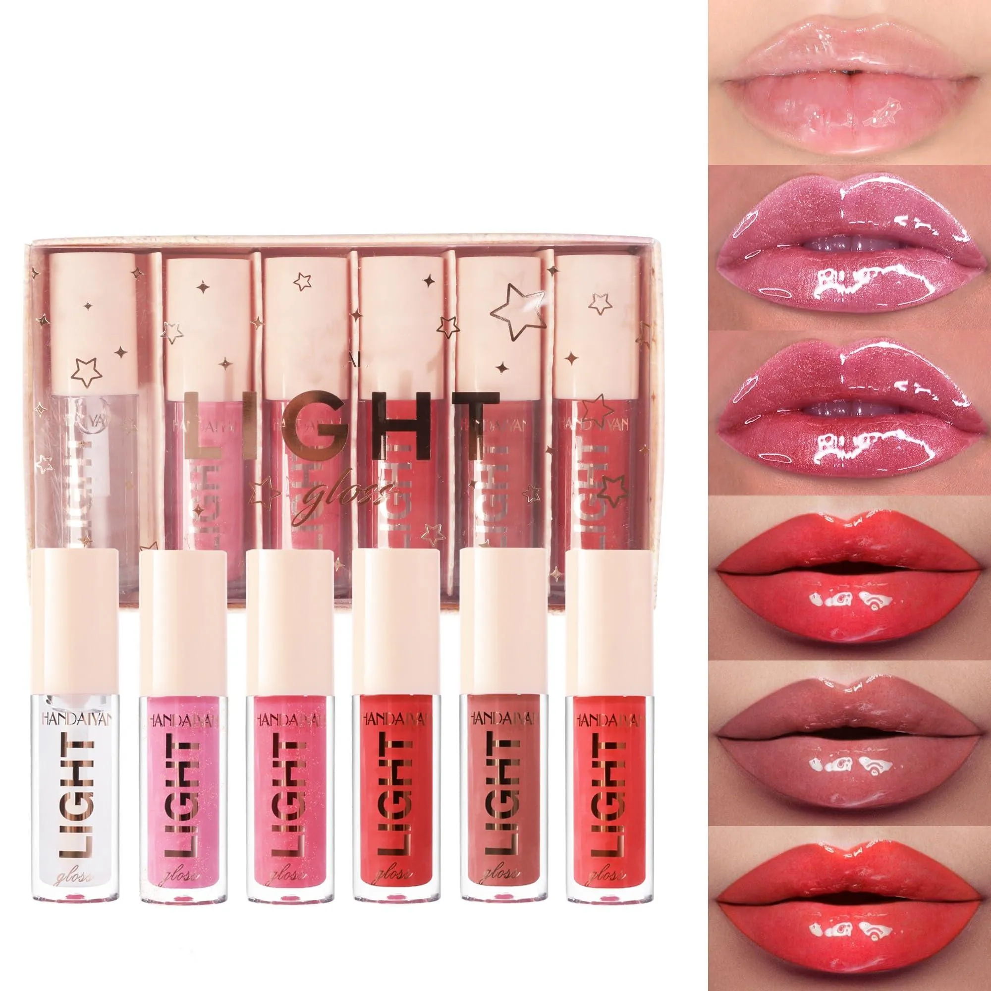 6PCS Hydrating Lip Gloss Neutral Nude Nourishing Glossy