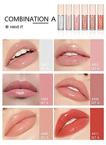 6PCS Hydrating Lip Gloss Neutral Nude Nourishing Glossy