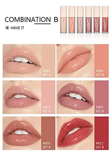 6PCS Hydrating Lip Gloss Neutral Nude Nourishing Glossy