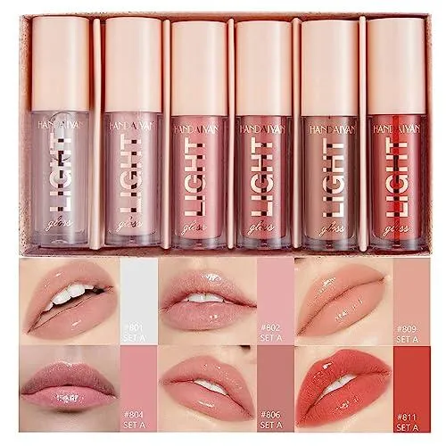 6PCS Hydrating Lip Gloss Neutral Nude Nourishing Glossy