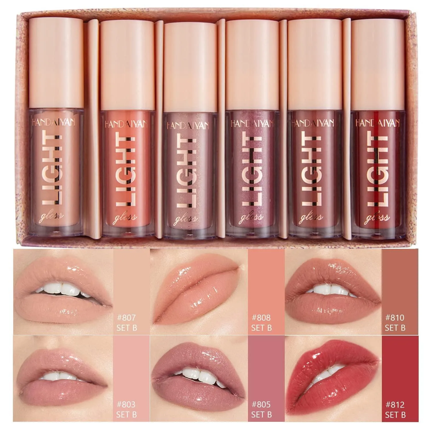 6PCS Hydrating Lip Gloss Neutral Nude Nourishing Glossy