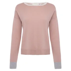 Button Back Tri-Colored Sweater - Blush