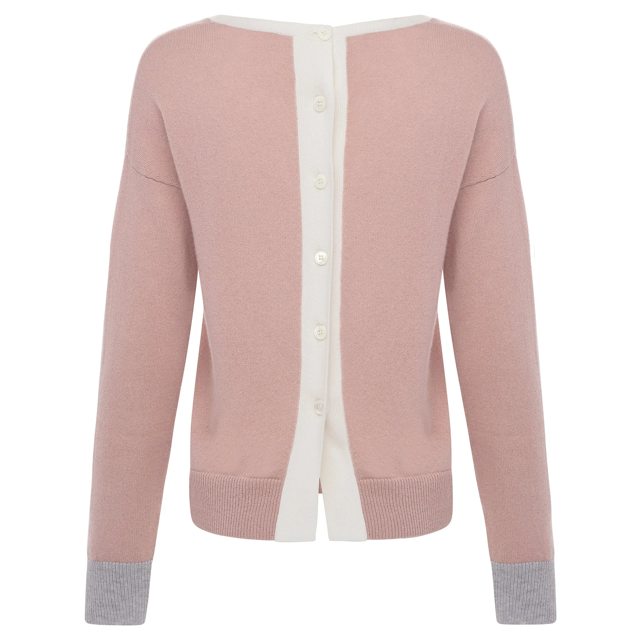 Button Back Tri-Colored Sweater - Blush