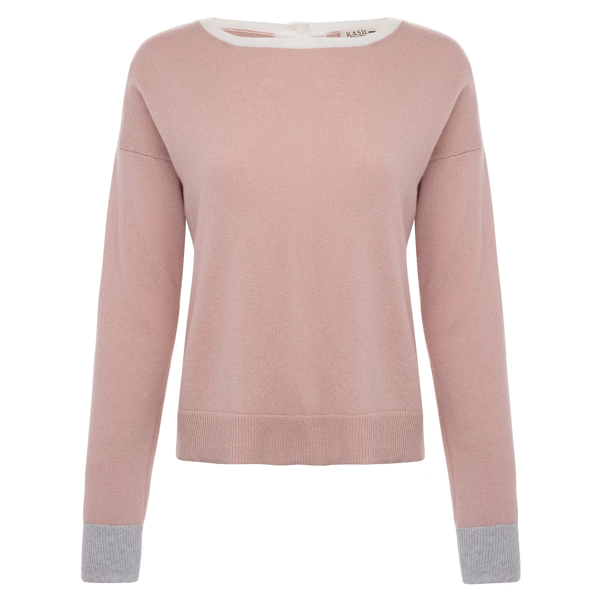 Button Back Tri-Colored Sweater - Blush