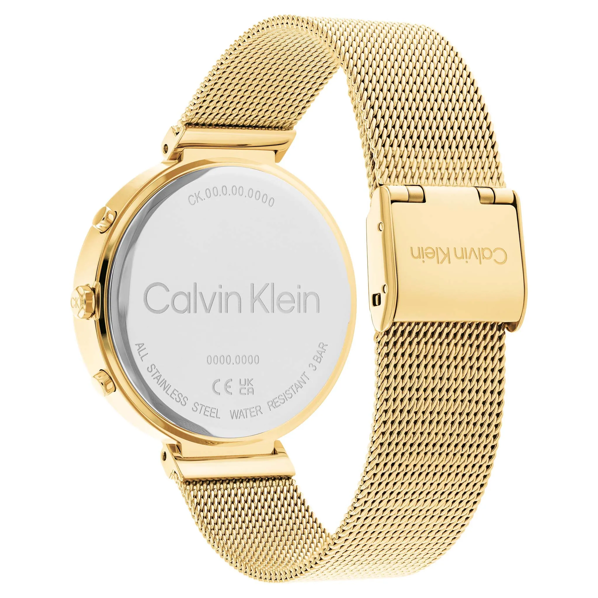 Calvin Klein Gold Steel Mesh Black Dial Multi-function Women's Watch - 25200287