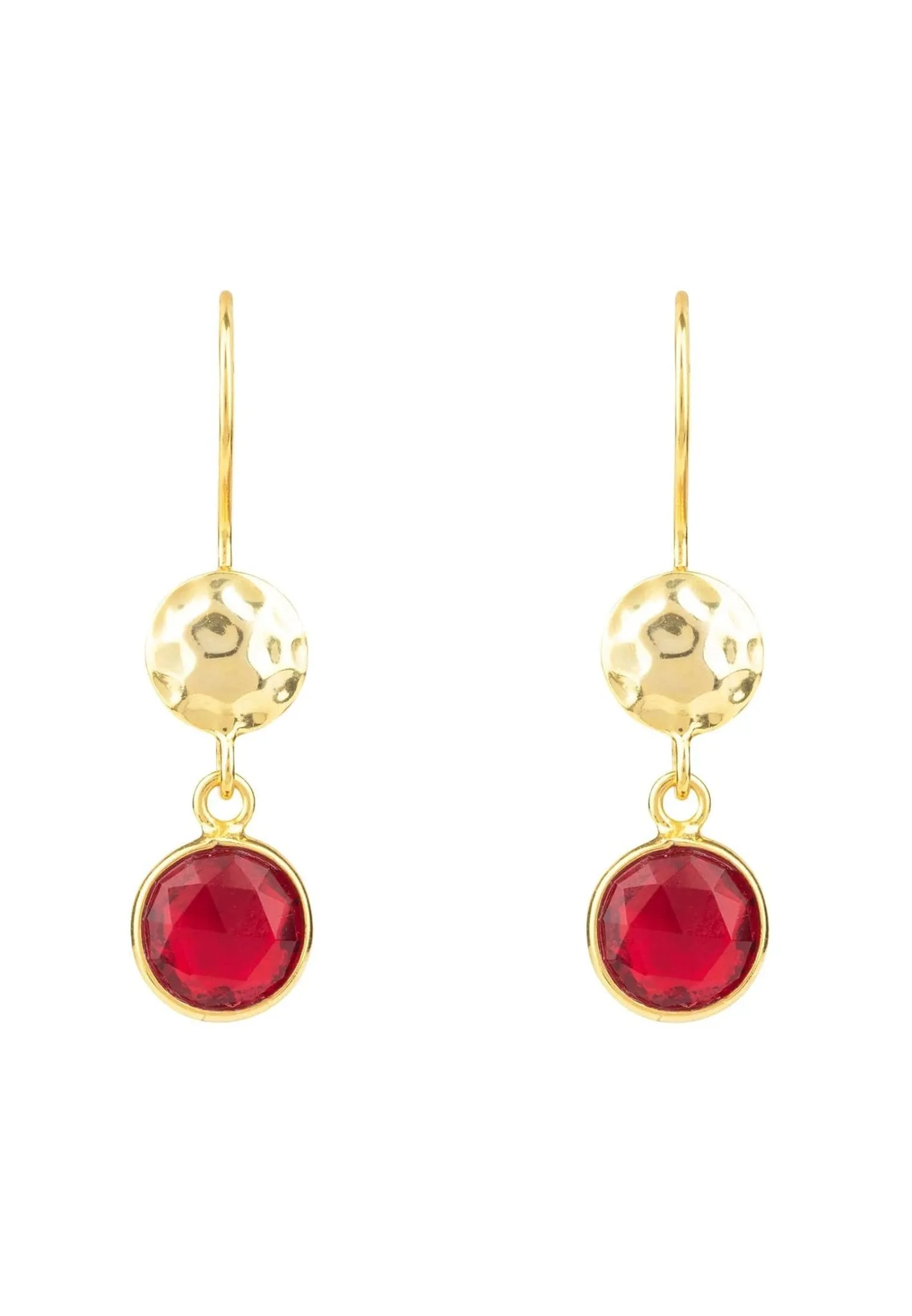 Circle & Hammer Earrings Gold Garnet