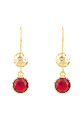 Circle & Hammer Earrings Gold Garnet