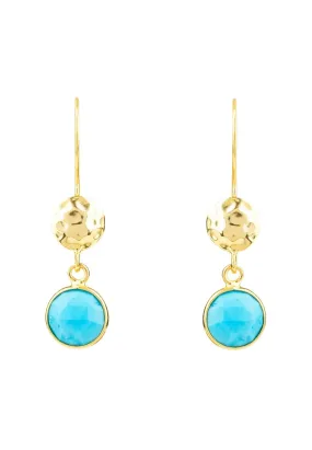 Circle & Hammer Earrings Gold Turquoise