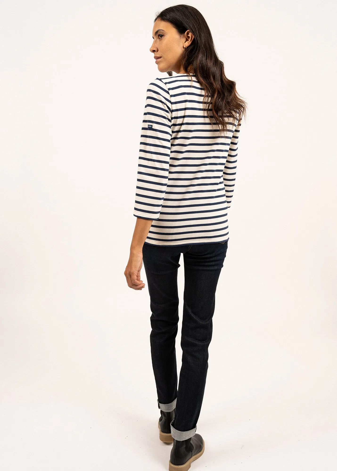 GALATHEE II - Breton Striped Top with ¾ Sleeve | Soft Cotton | Women Fit (ECRU / NAVY)