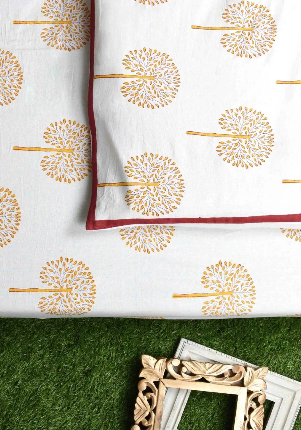 Golden Woods Premium Cotton Hand Block Print Bedsheet