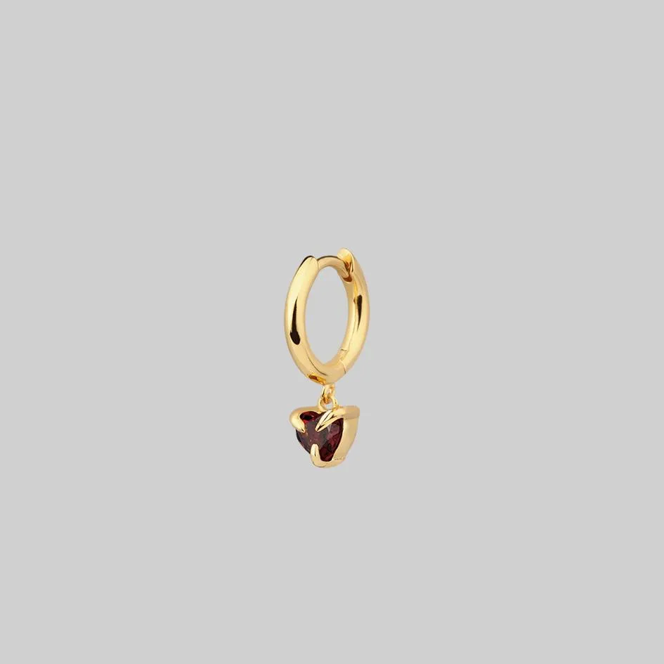 HEART & SOUL. Garnet Dangly Heart Clicker Ring - Gold