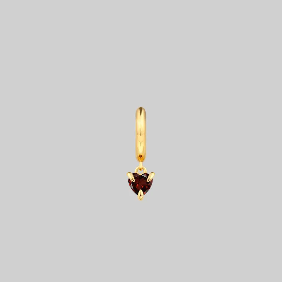 HEART & SOUL. Garnet Dangly Heart Clicker Ring - Gold