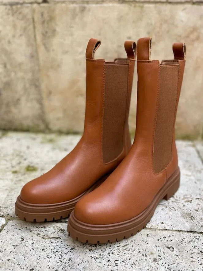 JUTELAUNE Chelsea high boots brown women