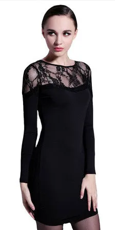 Long Sleeve lace Mini Dress in Black