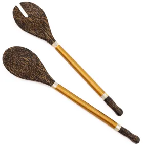 Palm Wood Golden Capiz Handled Servers