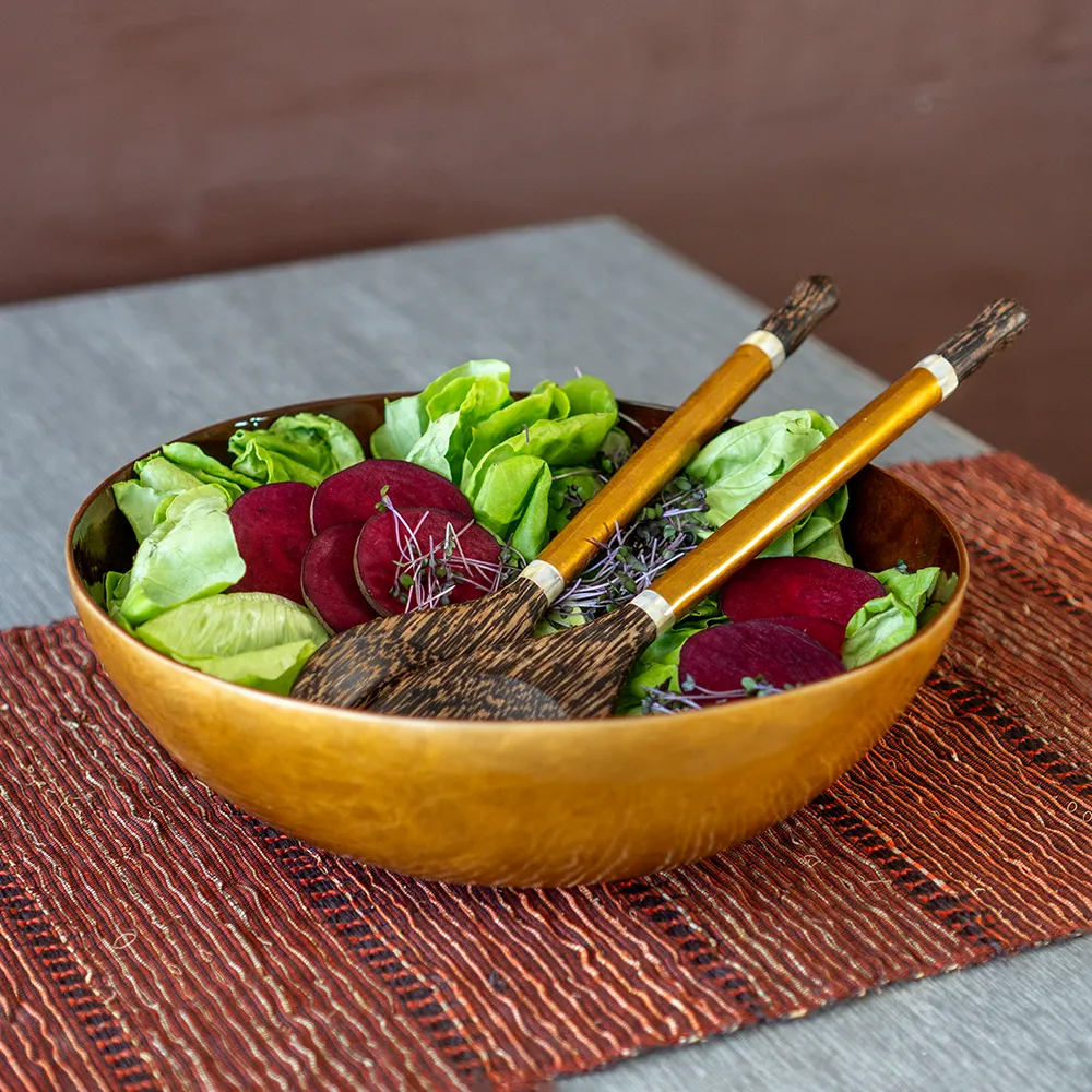 Palm Wood Golden Capiz Handled Servers