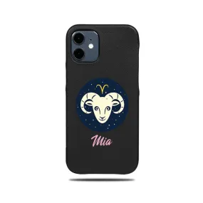 Personalized Aries iPhone 12 mini Black Leather Case