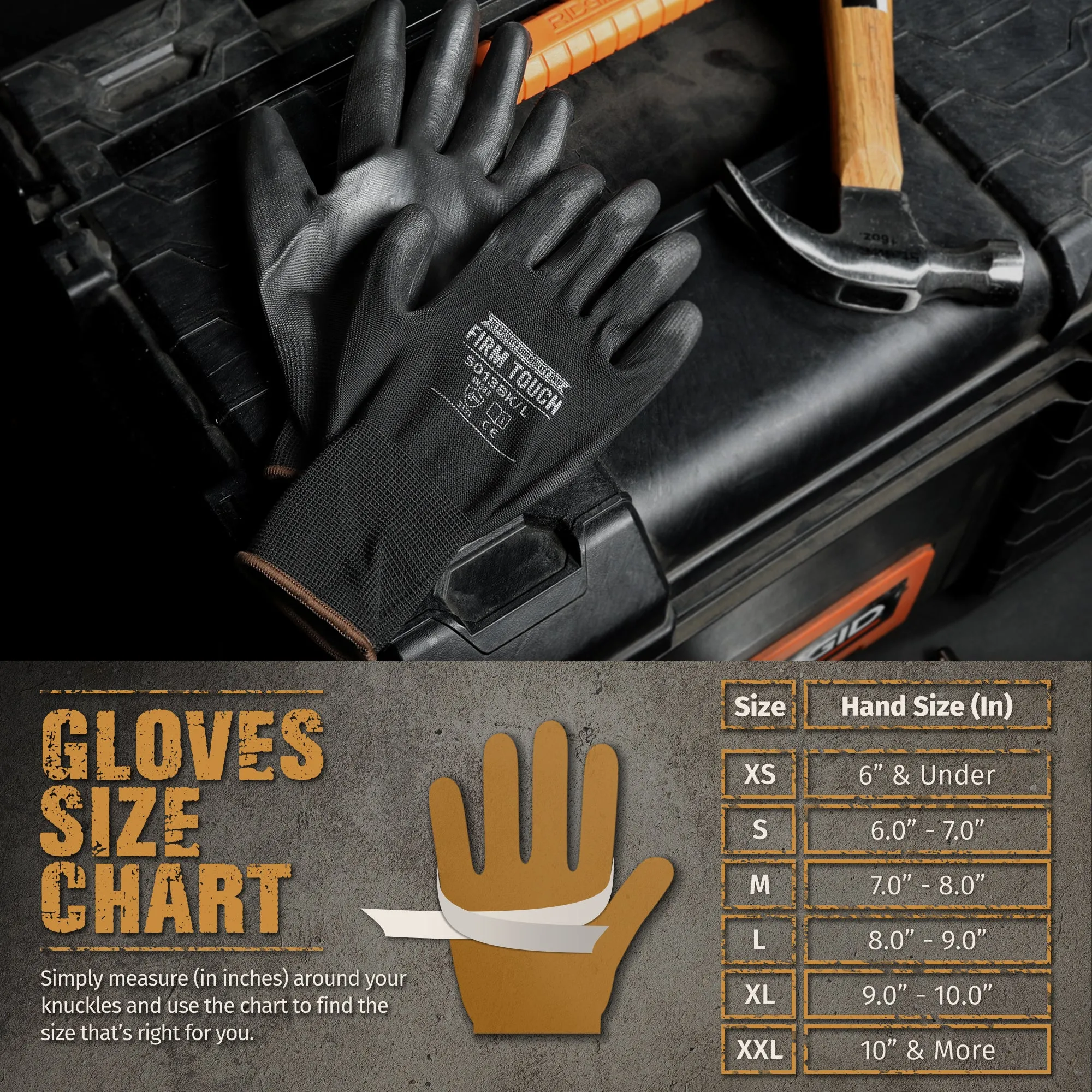 Polyurethane Coated Work Gloves - Black - 1 Pair