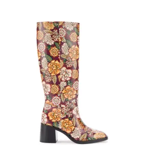 Ricky Boot In Wine Ikebana Print Saffiano Patent Leather