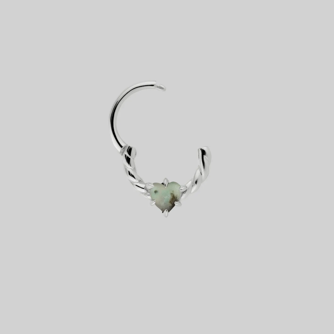 SPRITE. Clawed Heart Gemstone Septum Clicker Ring - Silver