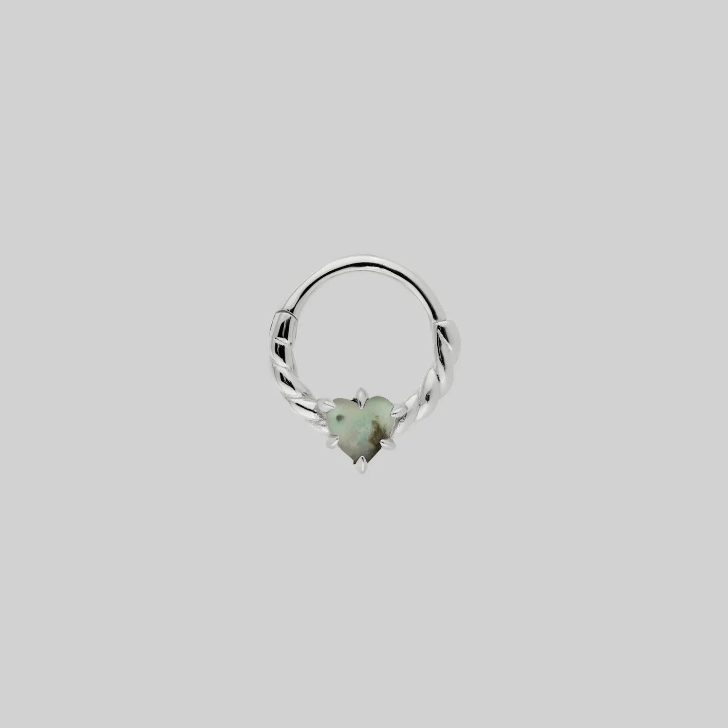 SPRITE. Clawed Heart Gemstone Septum Clicker Ring - Silver